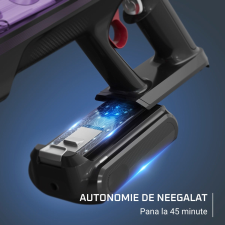 Aspirator vertical Rowenta X-Force Flex 9.60 Allergy RH2048WO, 250W, 45 minute autonomie, 3 trepte de putere, iluminare LED, functie Boost, statie de incarcare, negru & violet [4]