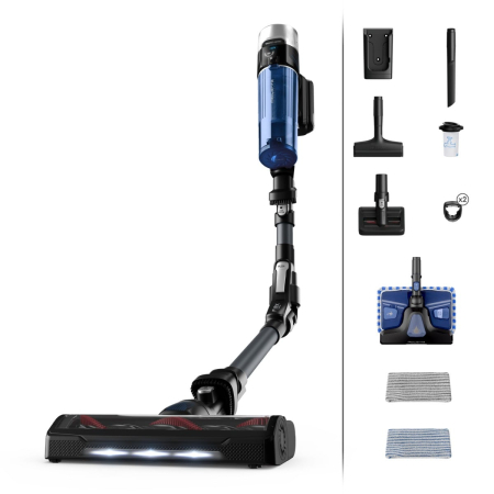 Bucatarie - Aspirator vertical Rowenta X-Force Flex 9.60 Aqua RH20C7WO, putere de aspirare 100 Air Watts, Functie Boost, putere 250 W, gri & albastru