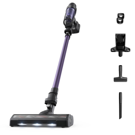 Bucatarie - Aspirator vertical Rowenta X-Pert 7.60 RH6A31WO, 140 W, autonomie pana la 45 minute, perie cu iluminare LED, statie de incarcare cu suport accesorii, violet & negru