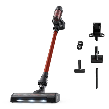 Bucatarie - Aspirator vertical Rowenta X-Pert 7.60 RH6A73WO, 140 W, autonomie pana la 45 minute, perie cu iluminare LED, statie de incarcare cu suport accesorii, rosu & negru