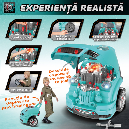  Atelier camion de jucarie pentru copii 3-5 ani, set 61 piese, cu maner, din ABS si PP, 40x39x47 cm, negru si albastru [6]