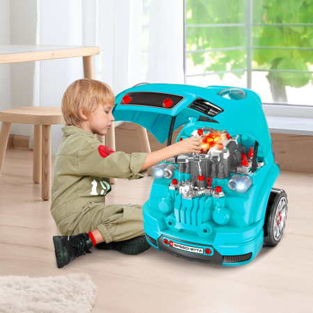  Atelier camion de jucarie pentru copii 3-5 ani, set 61 piese, cu maner, din ABS si PP, 40x39x47 cm, negru si albastru [1]