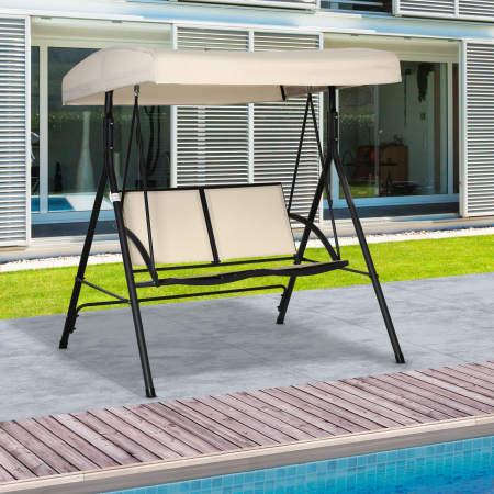  Balansoar cu 2 Locuri de Gradina pentru Exterior, 140x118x162cm Bej [1]