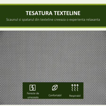  Balansoar cu 2 Locuri de Gradina pentru Exterior cu Baldachin Reglabil si Sezuta din Textilen, 140x118x162cm Gri [4]