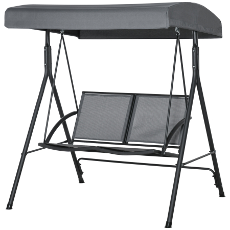  Balansoar cu 2 Locuri de Gradina pentru Exterior cu Baldachin Reglabil si Sezuta din Textilen, 140x118x162cm Gri [2]