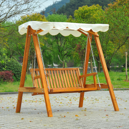  Balansoar de Gradina 2 Locuri din Lemn de Pin cu Acoperis Parasolar,Alb [3]