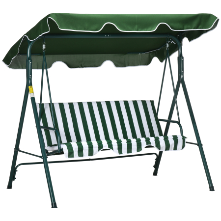 Balansoare si leagane de gradina -  Balansoar de Gradina 3 Locuri Acoperis Parasolar si Structura din Otel si Poliester, 172x110x153 cm, Alb si Verde