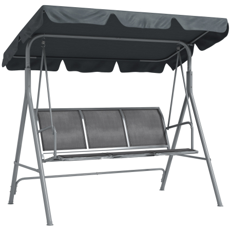 Gradina & balcon -  Balansoar de Gradina 3 Locuri cu Acoperis Reglabil si Detasabil, sezut din Poliester, Capacitate 240 kg, 171x108x154 cm, Gri inchis