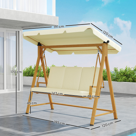  Balansoar de Gradina 3 Locuri cu Acoperis si Perne 195x120x170cm Bej [2]