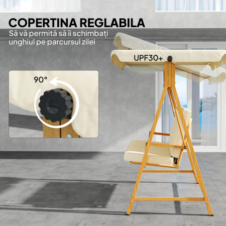  Balansoar de Gradina 3 Locuri cu Acoperis si Perne 195x120x170cm Bej [4]