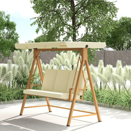  Balansoar de Gradina 3 Locuri cu Acoperis si Perne 195x120x170cm Bej [8]