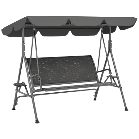 Gradina & balcon -  Balansoar de Gradina 3 Locuri din Ratan PE cu Acoperis Reglabil si Suporturi pentru Pahare, Balansoar de Exterior cu Cadru din Otel, Capacitate 320 kg, 204x112x150 cm, Gri