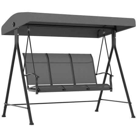 Gradina & balcon -  Balansoar de Gradina cu 3 Locuri, Copertina Reglabila si Picioare Anti-alunecare, 195x118x170 cm, Gri inchis