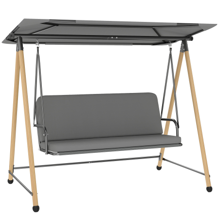 Balansoare si leagane de gradina -  Balansoar de Gradina cu 3 Locuri, cu Copertina Reglabila Impermeabila si Perna Detasabila, Capacitate Maxima 360 kg, 208 x 125 x 180 cm, Gri