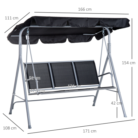  Balansoar de Gradina cu 3 Locuri din Metal Acoperis Copertina Detasabil [2]