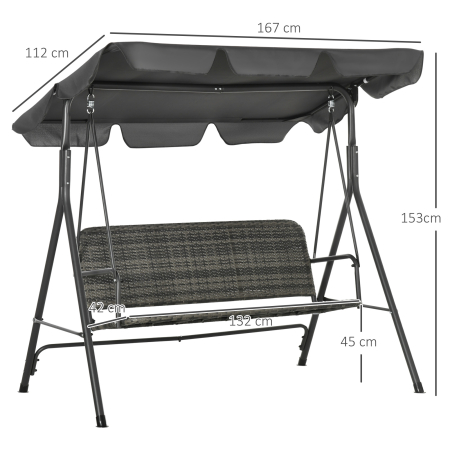  Balansoar de Gradina cu 3 Locuri si Parasolar Reglabil, 167x112x153 cm, Gri inchis [2]