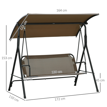  Balansoar de Gradina cu 3 Locuri si Parasolar Reglabil, 172x110x153 cm, Maro [2]