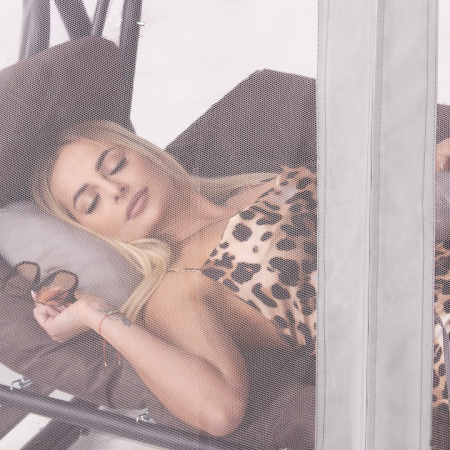 Balansoar gradina 226x126x192 cm, 3 in 1 leagan, pat si relaxare, cu plasa anti-insecte, copertina reglabila, saltea si perne incluse, gri si maro [7]