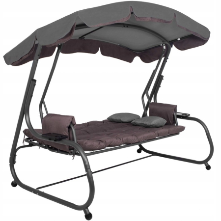 Balansoar gradina 226x126x192 cm, 3 in 1 leagan, pat si relaxare, cu plasa anti-insecte, copertina reglabila, saltea si perne incluse, gri si maro [3]