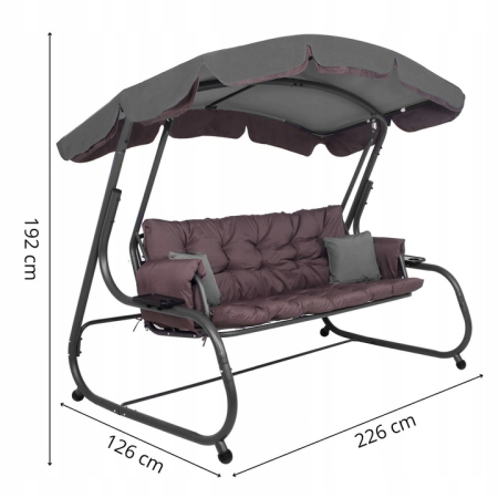 Balansoar gradina 226x126x192 cm, 3 in 1 leagan, pat si relaxare, cu plasa anti-insecte, copertina reglabila, saltea si perne incluse, gri si maro [6]