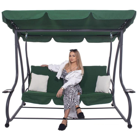 Gradina & balcon - Balansoar leagan pat gradina 3 persoane, functie culcat, cadru otel vopsit cu pulbere, perne impermeabile, max 280 kg