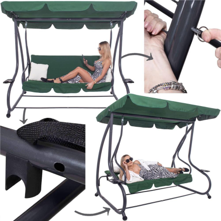 Balansoar leagan pat gradina 3 persoane, functie culcat, cadru otel vopsit cu pulbere, perne impermeabile, max 280 kg [11]