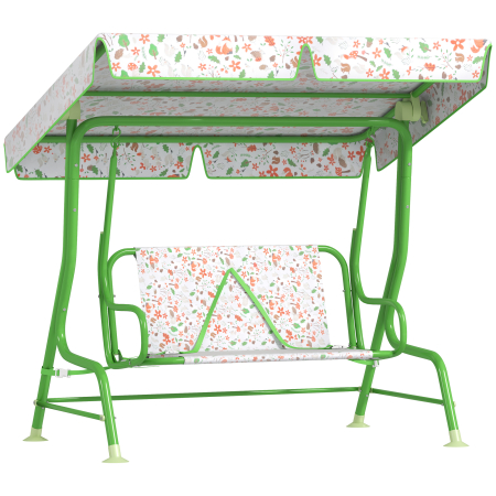 Balansoare si leagane de gradina -  Balansoar pentru Copii de Exterior cu 2 Locuri cu Copertina Reglabila si Centuri de Siguranta, 112x75x120 cm, Verde