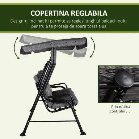  Balansoar pentru Gradina pentru 3 Persoane cu Copertina Reglabila si Perne, 200x120x170cm, Negru [3]