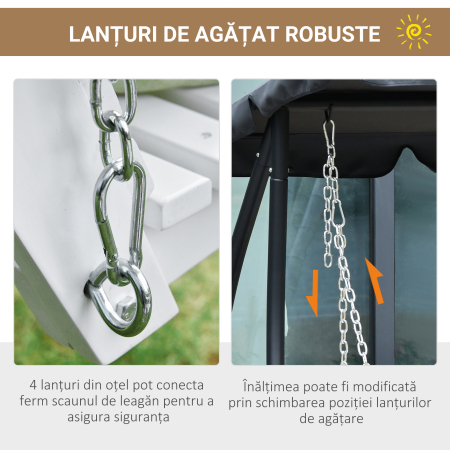  Balansoar Suspendat pentru Exterior din Lemn de Brad cu Masa Rabatabila si Suporturi pentru Pahare, Balansoar de Gradina pentru 2-3 Locuri, Alb [5]