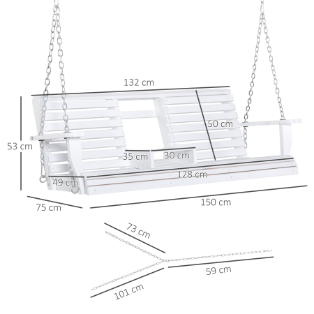  Balansoar Suspendat pentru Exterior din Lemn de Brad cu Masa Rabatabila si Suporturi pentru Pahare, Balansoar de Gradina pentru 2-3 Locuri, Alb [2]