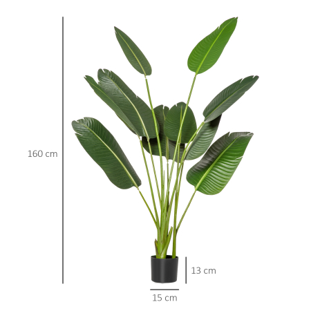  Bananier Artificial 160 cm cu Ghiveci si 10 Frunze Realiste, Planta Artificiala Tropicala pentru Decoratiuni Interioare si Exterioare, Verde [2]