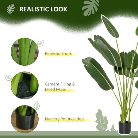  Bananier Artificial 160 cm cu Ghiveci si 10 Frunze Realiste, Planta Artificiala Tropicala pentru Decoratiuni Interioare si Exterioare, Verde [3]