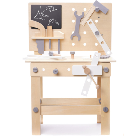 Dormitor & birou - Banc de lucru copii din lemn cu unelte incluse, masa 45x26x67 cm, set DIY pentru micul mester