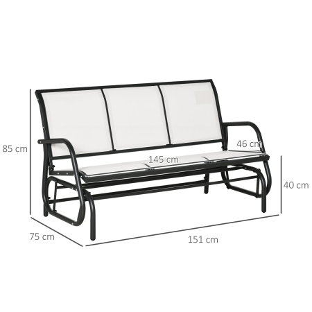  Banca Balansoar de Gradina 3 Locuri din Metal si Tesatura, 147x70x85cm, Bej [2]