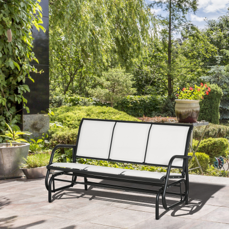  Banca Balansoar de Gradina 3 Locuri din Metal si Tesatura, 147x70x85cm, Bej [1]