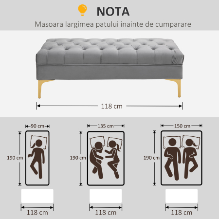 Banca Capitonata din tesatura Catifelata pentru Dormitor & Hol, Banca Eleganta la Capatul Patului cu Picioare Metalice [7]