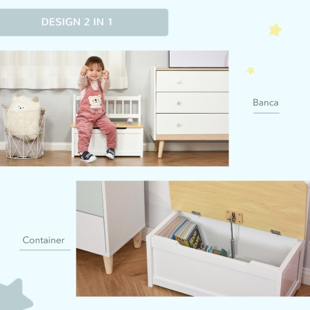  Banca Copii 2-in-1 - Cutie Depozitare Lemn 60×30×50 cm [4]