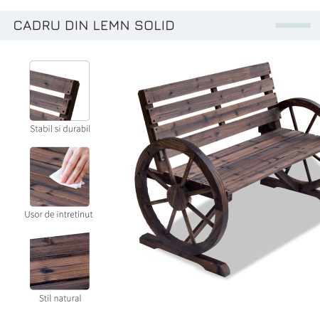  Banca Country Fonta 127×60×85 cm - 2-locuri cu Cotiere Rotative Neagra [4]