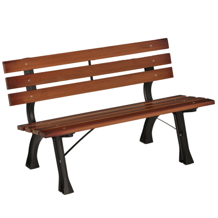 Mobilier gradina si terasa -  Banca cu 2 locuri, pentru gradina si terasa, fonta de aluminiu + lemn natural, 120 x 57 x 70 cm, Maro