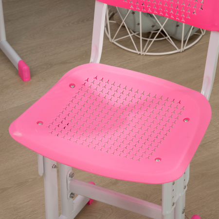  Banca cu Scaun pentru Copii 6-12 ani cu inaltime Reglabila, Suport pentru Carti si Raft, 60x45x90-102 cm, Roz [7]