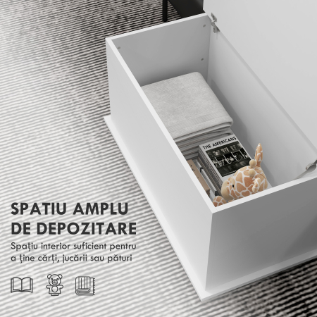  Banca cu Spatiu de Depozitare Multiutilizare din Lemn pentru Dormitor si Hol, 80x40x40 cm, Alb [3]