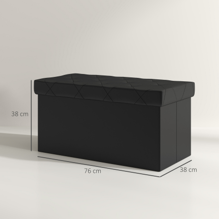  Banca Cutie de Depozitare Pliabila, Banca Taburet cu Capac si invelis din Piele Ecologica, 76x38x38 cm, Negru [2]