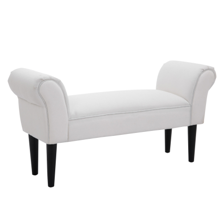 Living & hol -  Banca de Capat de Pat cu Cotiere Rulate, Banca Captusita pentru Dormitor, 102x35x51 cm, Alb