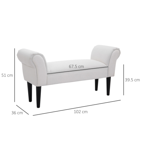  Banca de Capat de Pat cu Cotiere Rulate, Banca Captusita pentru Dormitor, 102x35x51 cm, Alb [2]