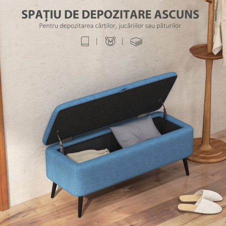  Banca de depozitare 40", tapitata din material textil cu picioare din otel pentru Living sau Dormitor, Albastru inchis [3]