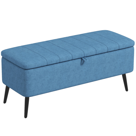 Living & hol -  Banca de depozitare 40", tapitata din material textil cu picioare din otel pentru Living sau Dormitor, Albastru inchis