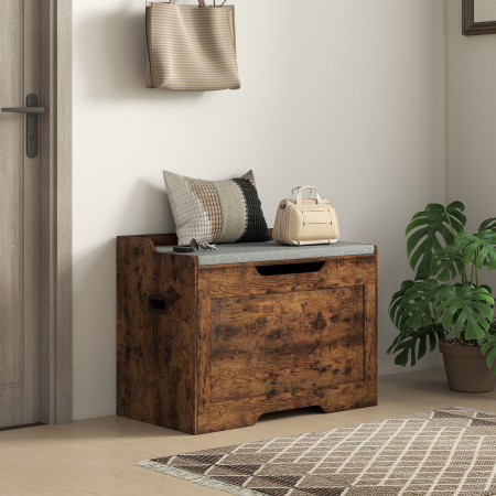  Banca de Depozitare de 103L Multifunctionala, nuanta de Lemn cu Perna din tesatura Gri, 75x40x56 cm [8]