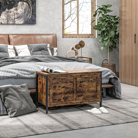  Banca de Depozitare de 95L in Stil Industrial cu Capac cu Balamale de Siguranta, 80x40x49 cm, Maro Rustic [8]