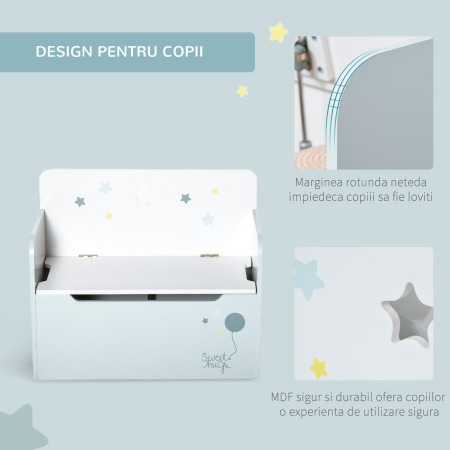 Banca de Depozitare Portabila pentru Jucarii 2 in 1, Lada cu Spatar pentru Copii de 3-6 Ani, 60x30x50 cm, Albastru [3]
