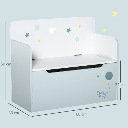  Banca de Depozitare Portabila pentru Jucarii 2 in 1, Lada cu Spatar pentru Copii de 3-6 Ani, 60x30x50 cm, Albastru [2]